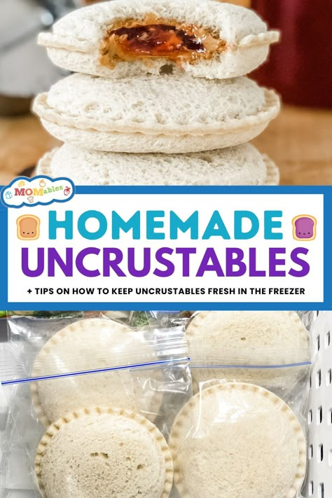 homemade frozen uncrustables Store Bought Bread Recipes, Frozen Uncrustables, Pb And J Sandwich, Pb J Sandwiches, Back To School Food Prep, Homemade Uncrustables Frozen, How To Make Uncrustables Homemade, Frozen Pb&j Sandwiches, Homemade Uncrustables Diy