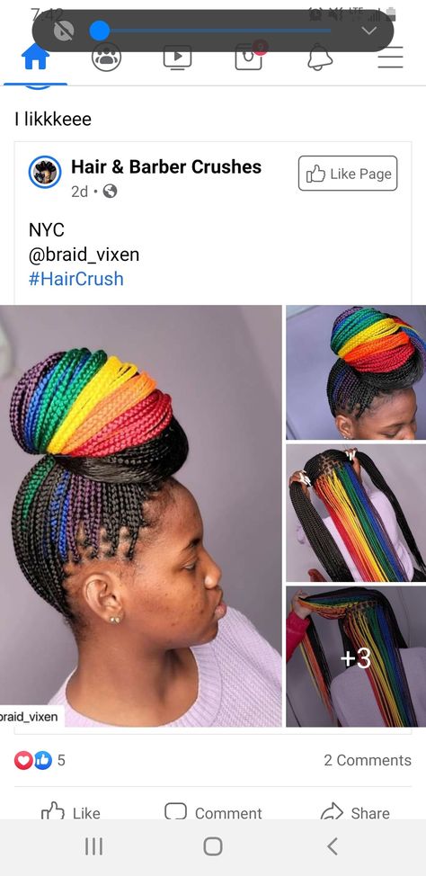 Blue And Yellow Box Braids, Color Block Box Braids, Peekaboo Rainbow Box Braids, Colorful Feed In Braids, Braids With Color Underneath, Braids With Color For Black Women, Colored Braided Hairstyles, Multi Color Braids, Colorful Braids For Black Women