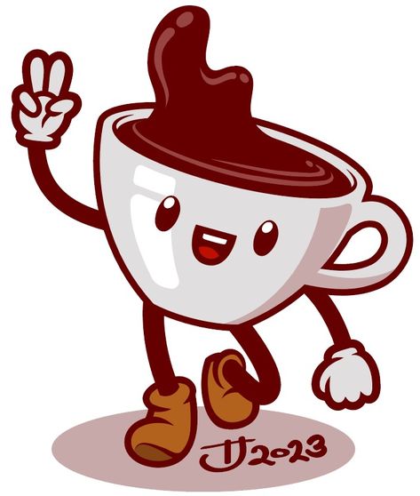 Cartoon Coffee Cup Drawing, Cup Character Design, Cup Of Coffee Illustration, Coffee Comic, Coffee Character, Coffee Cup Tattoo, Coffee Cup Drawing, Coffee Toy, Cup Cartoon