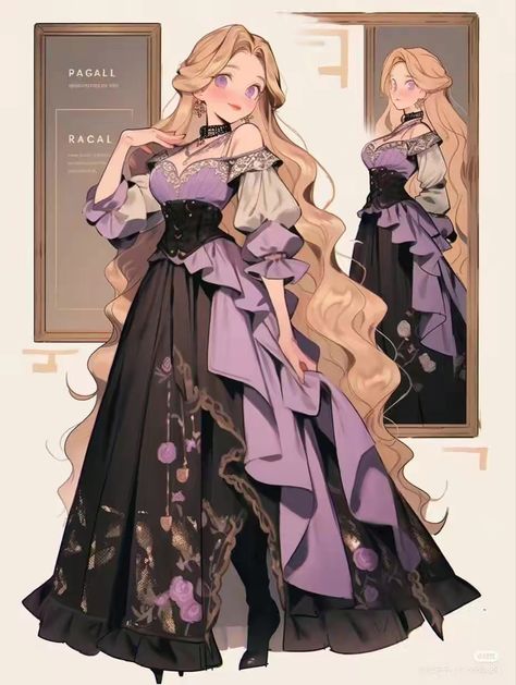 Anime Outfits Dress, Princess Dress Anime, Dresses Anime, Anime Princess Dress, Witch Inspiration, Outfit Drawings, Anime Dresses, Npc Ideas, Vestidos Anime