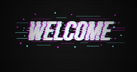 Wallpaper com efeitos de Glitchou Bugsna telaescrito WELCOME (Bem-Vindo). Welcome Server Discord, Welcome To Class Aesthetic, Welcome Banner Discord, Discord Admin, Discord Welcome Banner, Welcome Discord, Youtube Glitch, Instagram Glowing Logo, Cool Cover Photos