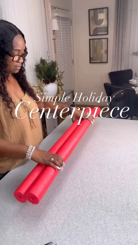 Paula Rogers | EASY AS 1,2,3✨✨✨ DOLLAR TREE DIY CANDLE HOLDERS ✨✨✨ I’m sharing the easiest DIY EVER. ALL candle holders came from the @dollartree All... | Instagram Red And White Table Setting Christmas, Creative Christmas Centerpieces, Pool Noodle Centerpiece Christmas, Pool Noodle Centerpiece Ideas Christmas, Christmas Party Decor Ideas Easy Diy, Pool Noodle Crafts Christmas, Pool Noodle Christmas Centerpiece, Easy Christmas Table Settings Ideas, Pool Noodle Christmas Crafts