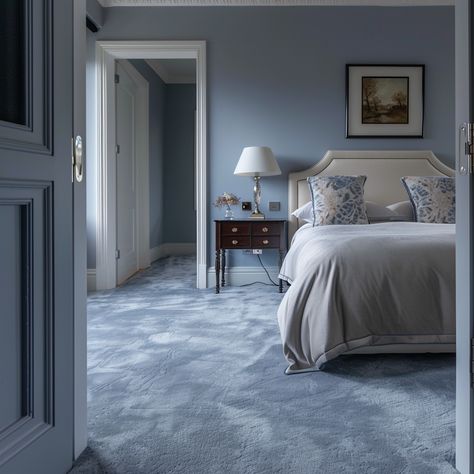 what-color-carpet-goes-with-denim-blue-walls Light Blue Carpet Living Room, Light Blue Carpet Bedroom, Blue Wall To Wall Carpet, Blue Gray Carpet, Denim Blue Walls, Blue Carpet Bedroom, Dark Blue Curtains, Lounge Curtains, Layering Carpet