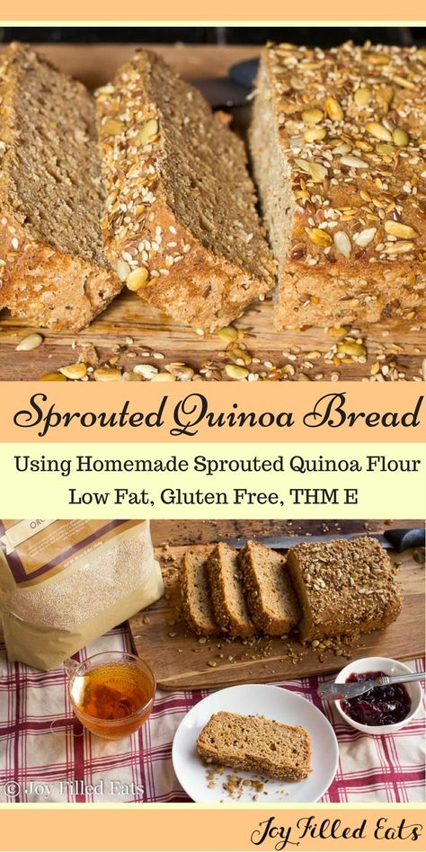 This easy spouted quinoa bread is completely homemade. It takes a few days to wait for the quinoa to sprout but after that it's a piece of cake. Or bread. Sprouted Quinoa Bread - Low Fat, Gluten Free, THM E via @joyfilledeats Sprouted Grain Bread Recipe, Sprouted Quinoa, Light Bread, Quinoa Bread, Sprouting Quinoa, Thm E, Sprouted Grain Bread, Sprouted Bread, Joy Filled Eats