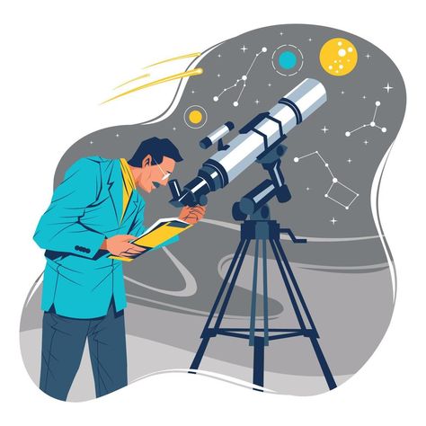 Astrophysicist Scientist Using Telescope Concept Renovation Architecture, Exam Motivation, Astronomy, Mbti, Vector Art, Vector Free, This Is Us, Projects To Try, Character Design