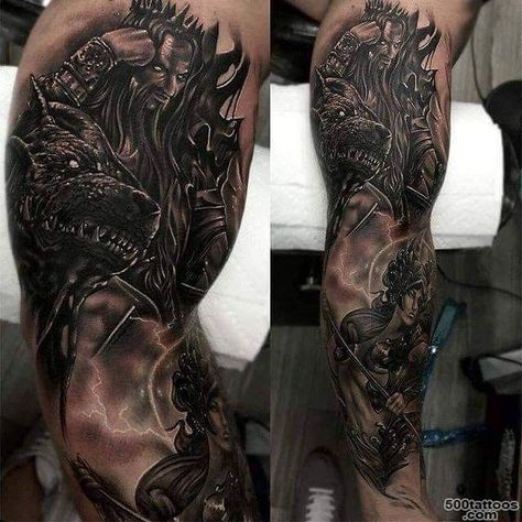 Hades And Cerberus Tattoo, Hades Tattoos, Minotaur Tattoo, Cerberus Tattoo, Hades Tattoo, Greek God Tattoo, Full Leg Tattoos, Greek Mythology Tattoos, God Tattoos