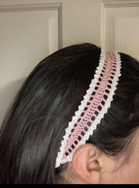 Pink Crochet Headband, Crochet Lace Headband, Pink And White Crochet, Make Headbands, Crochet Headwear, Crochet Hairband, Crochet Products, Hair Crochet, Wedding Hair Jewelry