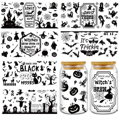 PRICES MAY VARY. 【Halloween UV DTF Cup Wrap】UV DTF cup wraps stickers have pumpkin, gnome, black cat, bat, witch and other patterns. You can use 8 sheets UV DTF transfer stickers to decorate the items around you. These items decorated with uv dtf cup wrap will become eye-catching 【Halloween Decor】The halloween UV dtf cup wraps for 16 oz measures approximately 24x11 cm/9.45x4.33 inches. These UV DTF cup wrap transfer stickers are the ideal decor for birthday and halloween party 【High Quality UV D Fonts For Signs, Beetle Juice Party, Wonderland Stickers, Juice Party, Pumpkin Gnome, Black Cat Witch, Top Fonts, Halloween Resources, Diy Wood Crafts