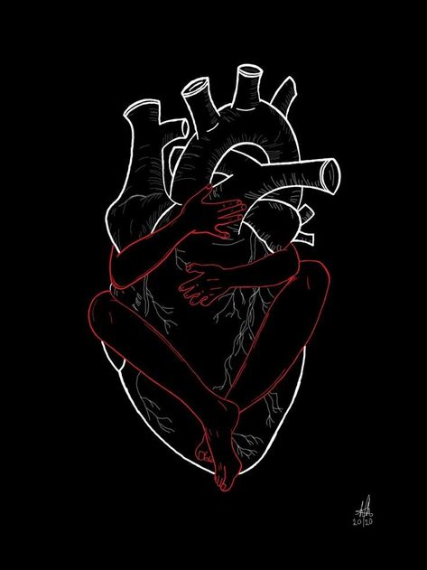 Heart And Brain Art, Brain Art Drawing, Black And White Art Drawing, Heart Drawing, Discreet Tattoos, Human Heart, Heart Wallpaper, Anatomy Art, Heart Art