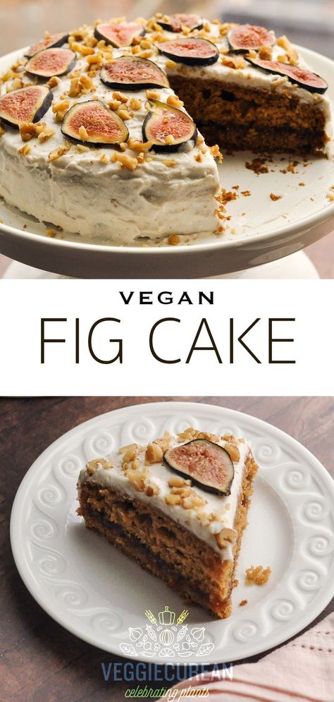 Fresh Fig Cake Recipe, Fig Cake Recipe, Fig Dessert, Vegan Cream Cheese Frosting, Vegan Pudding, Fig Cake, Figgy Pudding, Vegan Party Food, Plant Based Desserts