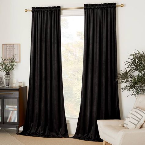 Amazon.com: NICETOWN Halloween Black Velvet Curtains 90 inches Long 2 Panels Set (52-inch Wide), Thermal Insulated Sound Reducing Blackout Curtains and Drapes for Film, Window Curtains for Large Door Windows : Home & Kitchen Black Velvet Curtains, Large Window Treatments, Black Blackout Curtains, Curtains Living Room Modern, Window Curtains Bedroom, Velvet Drapes, Soundproof Room, Patio Curtains, Tassel Curtains