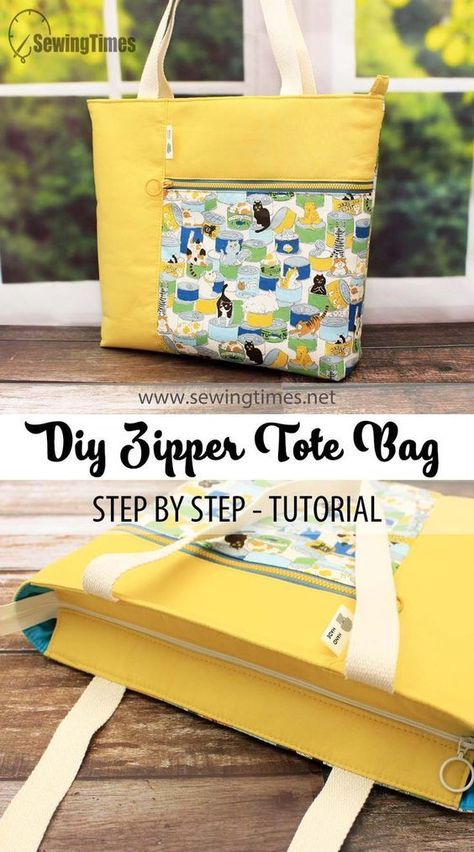 Zippered Tote Bag Pattern, Zippered Tote Bag Tutorial, Tote Bag Pattern Free, Projek Menjahit, Tote Bag With Zipper, Tote Bag With Pockets, Sac Diy, Diy Tote, Tote Bag Tutorial