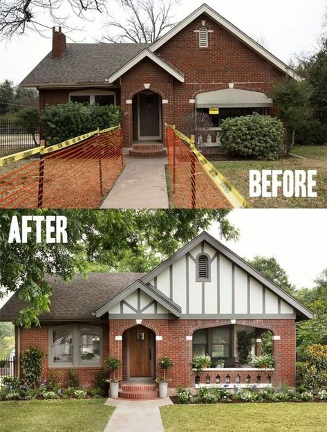 Nicole Gates Best House Exterior, House Exterior Before And After, Exterior House Renovation, Fixer Upper House, House Makeovers, Bungalow Exterior, Home Exterior Makeover, Exterior Renovation, Brick Exterior House