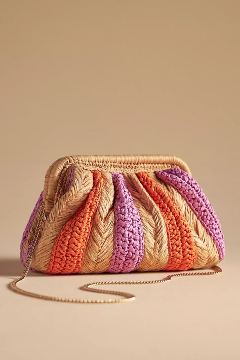 The Frankie Clutch: Striped Raffia Edition | Anthropologie (US) Crochet Clutch Bags, Raffia Crochet, Womens Crochet Patterns, Crochet Bag Pattern Free, Bag Pattern Free, Dinner Dates, Crochet Clutch, Unique Purses, Crochet Bags Purses