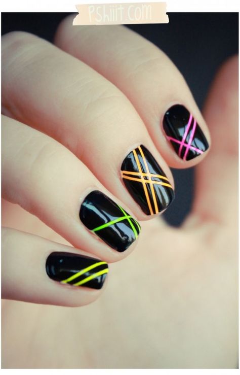 Amazing Nails Nail Striping Tape Designs, Neon Geometric, Neon Nail Art, Nail Art Stripes, Unghie Nail Art, Nails Nailpolish, Her Nails, Striped Nails, Simple Nail Art Designs