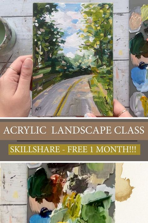 Acrylic Painting Basics, Acrylic Beginner, Glass Palette, Filbert Brush, Brush Techniques, Value Painting, Phthalo Green, Acrylic Landscape, Landscape Paintings Acrylic