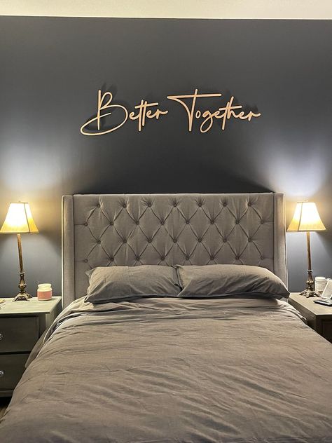 Over The Bed Wall Decor For Couples, Wall Art For Bedroom Above Bed, Headboard Decor Above The Bed, Mural Ideas Bedroom, Above Headboard Decor, Better Together Sign, Wall Mural Ideas, Behind Bed Wall Decor, Over The Bed Wall Decor