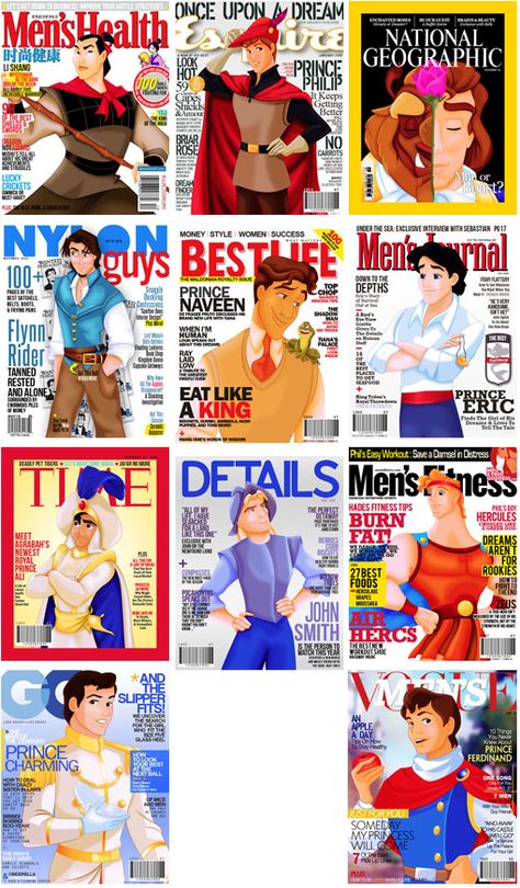 Disney Prince magazine covers http://petitetiaras.tumblr.com/page/16 Disney Princess Nationalities, Disney Magazine, Disney Prince, Disney Princesses And Princes, Disney Princes, Disney Boys, Disney Favorites, Men's Health, Disney Kids