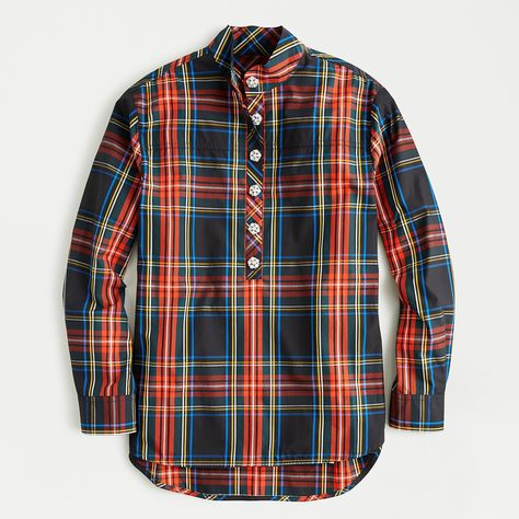 Shop J.Crew for the Jeweled button popover tunic in Stewart tartan for Women. Find the best selection of Women Shirts & Tops available in-stores and online. Stewart Tartan, Tie Neck Tops, Crew Clothing, Jcrew Women, Tartan Pattern, Crop Blouse, Tartan Plaid, Plaid Shirt, Women's Plaid Shirt