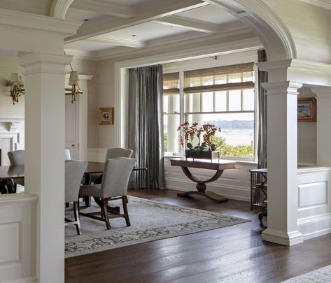 Waterfront Classic Shingle — Charles Hilton Architects Interior Columns, Long Island Sound, Open Dining Room, Ceiling Detail, The Dining Room, Waterfront Homes, Formal Living Rooms, Classic House, Dream Home Design