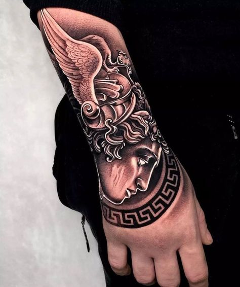 Angel Hand Tattoo, Hand Tattoos Pictures, Inside Bicep Tattoo, Watch Tattoo Design, Satanic Tattoos, Cool Half Sleeve Tattoos, Medusa Tattoo Design, Wolf Tattoo Sleeve, Gangsta Tattoos