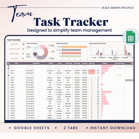 Task Tracker Google Sheets Template, Team Project Management, Task To Do List Budget Template Free, Task Tracker, Project Management Templates, Task To Do, Project Organization, Project Management Tools, Task Management, Digital Asset Management, Project Manager