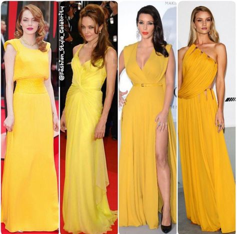 Celebrity Yellow Dress, Mustard Yellow Gown, Yellow Gown, Emma Stone, Yellow Fashion, Heels Shoes, Celebrity Fashion, Brad Pitt, Yellow Dress