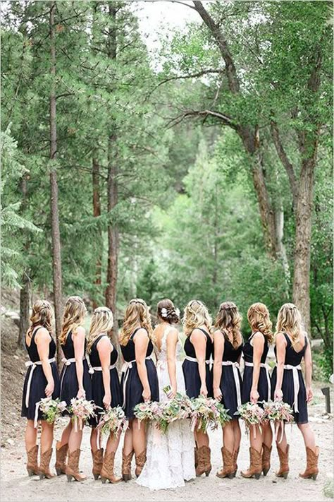 The 24 Best Country Wedding Ideas Boots And Dresses, Country Wedding Pictures, Country Bridesmaid, Navy Blue Bridesmaid Dresses, Country Style Wedding, Dresses Guest, Boda Mexicana, Country Wedding Dresses, Wedding Picture Ideas