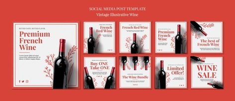 French wine social media posts | Free Psd #Freepik #freepsd #design #template #social-media #wine Wine Social Media, Wine Advertising, Wine Facts, Spring Wine, Banner Ads Design, Wine Design, Ig Feed, French Wine, Marketing Collateral