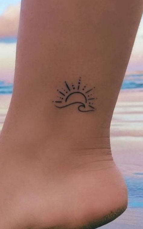 Small Sunrise Tattoo Simple, Basic Sun Tattoo, Sunshine Tattoos For Women, Wave Tattoos For Women, Sunrise Tattoo, Sunshine Tattoo, Unusual Tattoo, Scale Tattoo, Semicolon Tattoo