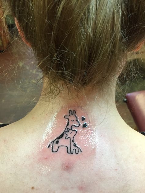 Giraffe And Butterfly Tattoo, Mother And Daughter Giraffe Tattoo, Giraffe Family Tattoo, Cartoon Giraffe Tattoo, Cute Giraffe Tattoo, Minimalist Giraffe Tattoo, Baby Giraffe Tattoo, Grandkids Tattoos, Small Giraffe Tattoo