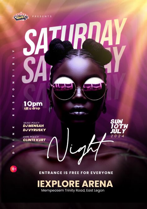 Saturday Night Party Poster Saturday Night Live Party Theme, Day Party Flyer Design, Saturday Night Party Poster, Parents Night Out Flyer, Night Party Flyer Design, Kindle Book Cover, Flyer Design Inspiration, Campaign Posters, Club Flyers