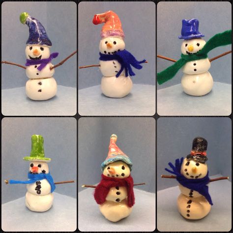 BES Art: clay Air Dry Clay Winter Projects, Clay Art Projects For Elementary Students, Model Magic Snowman, 2nd Grade Clay Projects, Winter Clay Projects, Air Dry Clay Snowman, Snowman Clay, Clay Snowmen, Clay Snowman