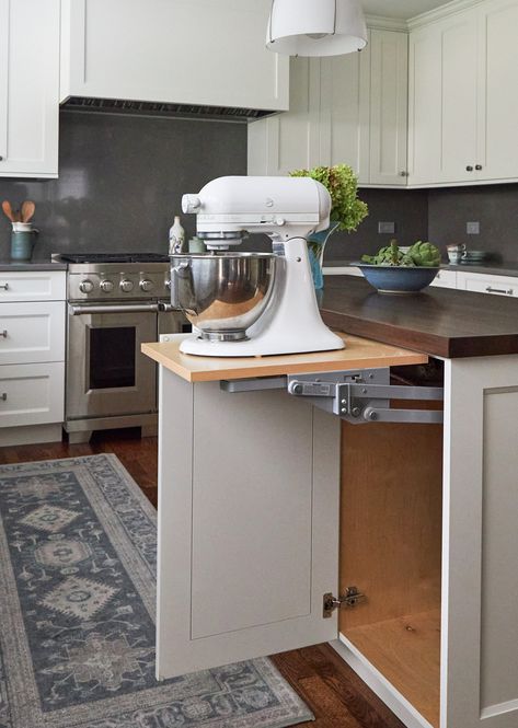 Where to Stash the Stand Mixer in Your Kitchen Kitchenaid Stand Mixer In Kitchen, Stand Mixer Storage, Mixer Storage, Transitional Kitchens, Transitional Kitchen Design, Stand Mixers, Kitchen And Bath Design, The Stand, Kitchen Mixer