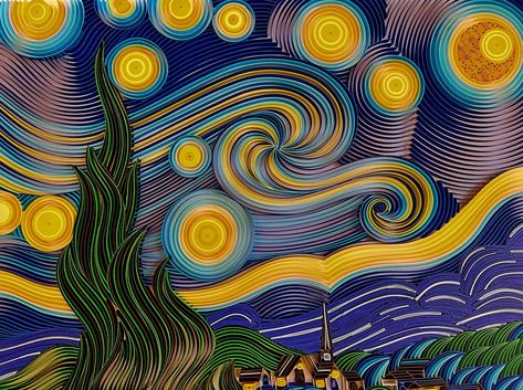 Ancient Paper, Arte Quilling, Starry Night Painting, Simple Canvas Paintings, Paper Gifts Anniversary, Quilling Craft, Van Gogh Art, Starry Night Van Gogh, Night Painting