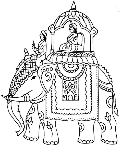 Tamil Cliparts: Printing Line art - 4 ( Wedding and invitations ) Mysore Dasara Drawing, Dasara Drawing Ideas, Dasara Drawing, Wedding Cartoon Illustration, Mysore Dasara, Indian Elephant Art, Line Art Wedding, Mural Art Design, Rajasthani Art