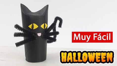 Cómo hacer un gato negro con un tubo de cartón - Manualidades Play Bat Signal, Superhero Logos, Bat, Halloween, Art