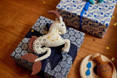 Capricorn Embroidery, Ocean Ornaments, Sea Goat, Felt Toys Diy, Toys Diy, Capricorn Zodiac, Cotton Pouch, Cardboard Art, Small Shops