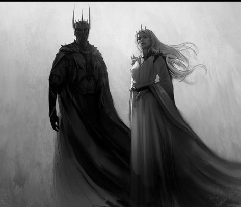 Mordor Aesthetic, Sauron Wallpaper, Epic Fantasy Aesthetic, Dark Galadriel, Sauron Drawing, Sauron Aesthetic, Galadriel And Sauron, Galadriel And Halbrand, Sauron And Galadriel