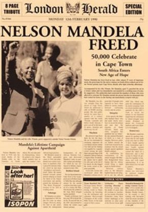 1990 Nelson Mandela was a South African anti-apartheid revolutionary politician. Apartheid was a system of racial segregation in South Africa enforced through legislation by the National Party Working as a lawyer, he was repeatedly arrested for seditious activities served 27 years in prison,An international campaign lobbied for his release, which was granted in 1990. Mandela joined negotiations with President F. W. de Klerk to abolish apartheid and establish multiracial elections in 1994, Freedom Day South Africa, Nelson Mandela Pictures, Nelson Mandela Art, Activist Art, English Projects, Newspaper Headlines, Ad Campaigns, Up Book, African History