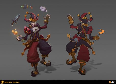 Jester, N-iX Game & VR Studio on ArtStation at https://www.artstation.com/artwork/W2bq9G Fantasy Jester Art, Court Jester Character Design, Jester Character Design, Jester Character, Jester Outfit, Fantasy Witch, Court Jester, Character And Setting, Art Courses