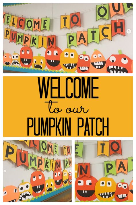 Pumpkin Patch Banner Free Printable, Jack O Lantern Bulletin Boards, Welcome To Our Patch Bulletin Board, Pumpkin Patch Bulletin Board Ideas, Kindergarten Halloween Crafts, Welcome To Our Pumpkin Patch, Pumpkin Patch Craft, Pumpkins Kindergarten, Pumpkin Banner