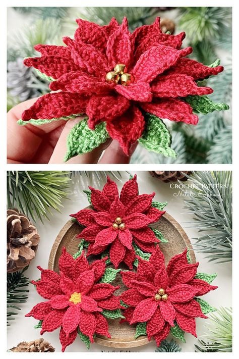 Christmas Star Poinsettia Flower Crochet Pattern Crochet Poinsettia Earrings, Crochet Poinsettia Ornament, Christmas Yarn Projects, Crochet Big Flower Free Pattern, Crochet Christmas Motifs, Crochet Things For Christmas, Poinsettia Crochet Pattern, Christmas Easy Crochet, Crochet Pointsetta Flower