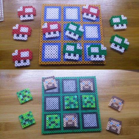 Tic tac toe games Perler Bead Tic Tac Toe, Perler Bead Mario, Easy Perler Bead Patterns, Pony Bead Crafts, Melty Bead Patterns, Pearl Beads Pattern, Easy Perler Beads Ideas, Hama Beads Design, Perler Bead Templates