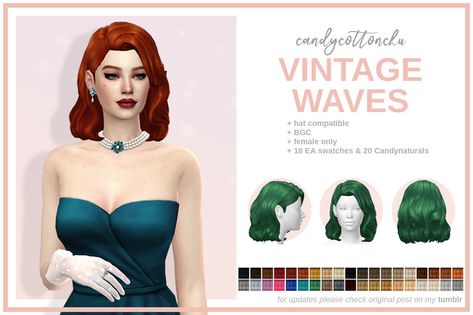 Vintage Waves AF hair Vintage Waves Hair, Sims 4 Vintage, Sims 4 Nails, Sims 4 Decades Challenge, Mod Hair, Vintage Curls, Vintage Waves, Sims 4 Mm Cc, Sims 4 Characters