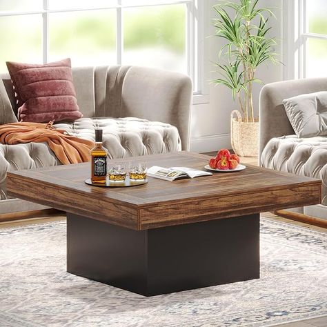 Amazon.com: Tribesigns Farmhouse Coffee Table Square LED Coffee Table Engineered Wood Coffee Table for Living Room Rustic Brown & Black Low Coffee Table : Home & Kitchen Led Coffee Table, Living Room Rustic, Coffee Table For Living Room, Table Square, Low Coffee Table, Coffee Table Grey, Unique Coffee Table, Table For Living Room, Coffee Table Farmhouse