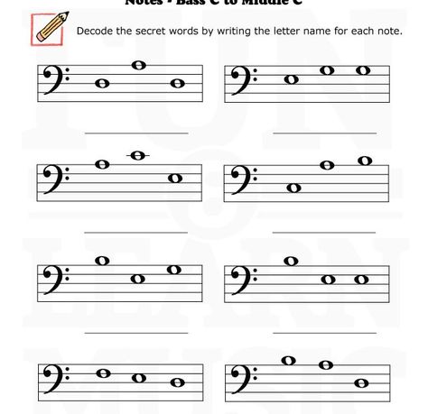 Bass Clef Worksheets E9B Piano Theory Worksheets, Basic Music Notes, Music Theory Printables, Reading Music Notes, Homeschool Music Lessons, Music Flashcards, Musical Lessons, Bass Clef Notes, Piano Music Easy