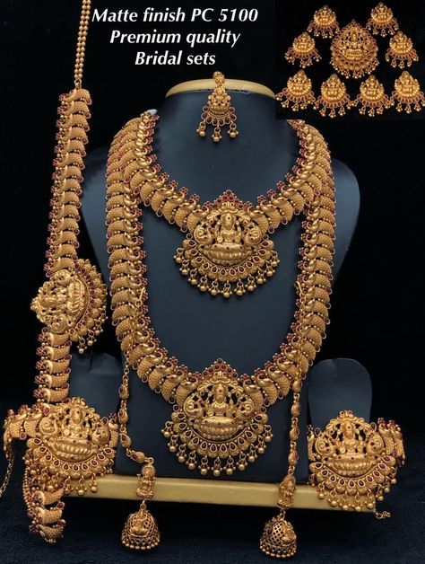 Gold Full Set Jewellery, Temple Jewellery For Bride, Full Bridal Jewellery Set Gold, Marriage Set Jewellery, Marriage Jewellery Set Gold, Temple Jewelry Sets In Dual-tone For Weddings, Wedding Temple Jewelry Sets In Brass, Luxury Brass Temple Necklace For Weddings, Dual-tone Temple Jewelry Sets For Wedding