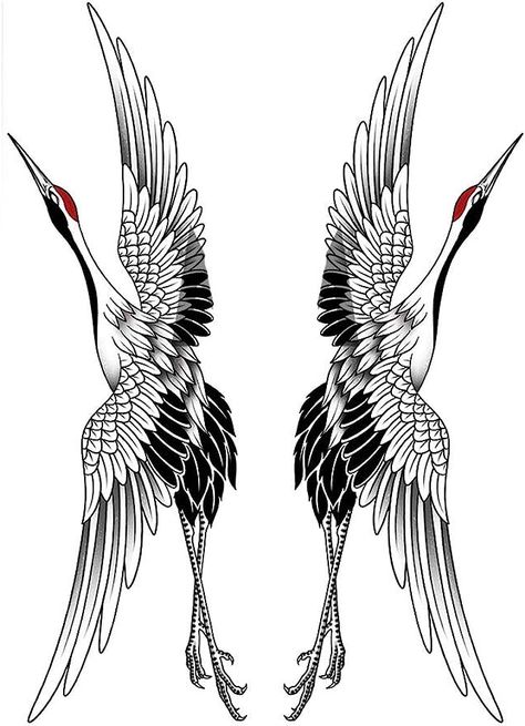 Crane Calf Tattoo, Crane And Tiger Tattoo, Tiger And Crane Tattoo, Traditional Sandhill Crane Tattoo, Black Crane Tattoo, Shoebill Stork Tattoo, Japanese Heron Tattoo, Japanese Crane Tattoo Design, Asian Back Tattoo