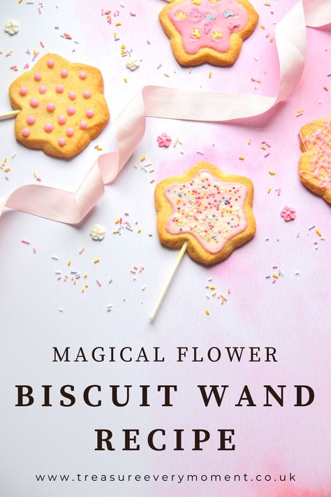 RECIPE: Magical Flower Biscuit Wands | Treasure Every Moment Fairy Party Food, Flower Biscuits, Princess Party Food, Baking Cupboard, Magic Flower, School Holiday Activities, Lunch Inspiration, Iced Biscuits, Dinner Party Menu